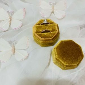 Mustard Velvet Ring Box Octagon Shape Double Slots